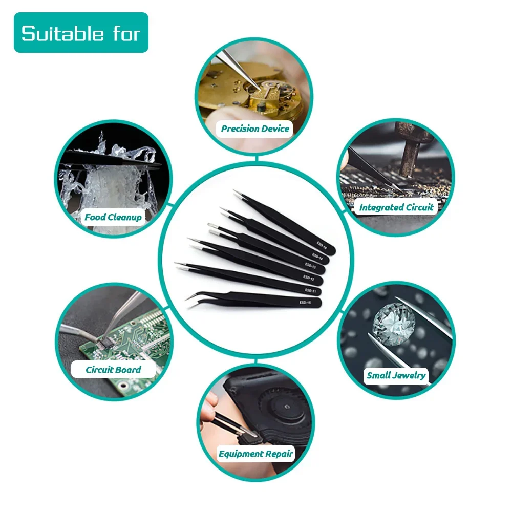 6pcs Precision Tweezers Set ES - огляд і ціна Elektronik Repair