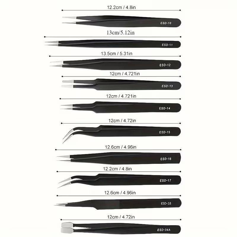 10Pcs ESD Anti‑Static Tweezers - огляд і ціна Elektronik Repair